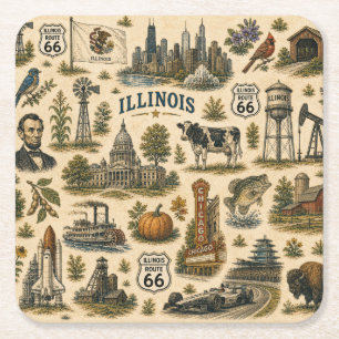 Dessous-de-verre Carré En Papier Illinois Route 66 Skyline Sips  