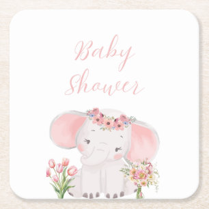 Dessous-de-verre Carré En Papier Illustration à la main Adorable Elephant Baby Girl
