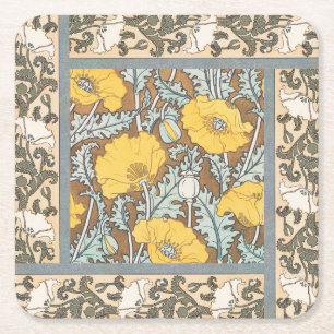 Dessous-de-verre Carré En Papier Illustration Art Nouveau Poppy Fleur Jaune