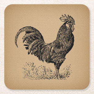 Dessous-de-verre Carré En Papier Illustration Brown d'un coq d'époque