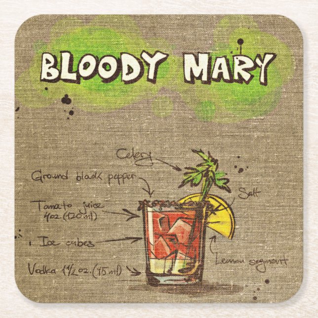 Dessous-de-verre Carré En Papier Illustration Cocktail Drink - Bloody Mary Dessous  (Devant)
