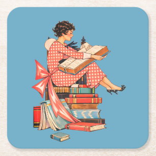 Dessous-de-verre Carré En Papier Illustration d'amour de livre vintage
