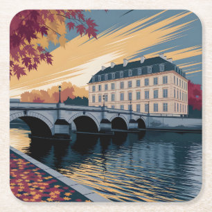Dessous-de-verre Carré En Papier Illustration d'art de ville européenne au bord de