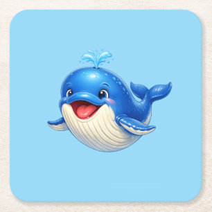Dessous-de-verre Carré En Papier Illustration de baleine mignonne aux grands yeux A