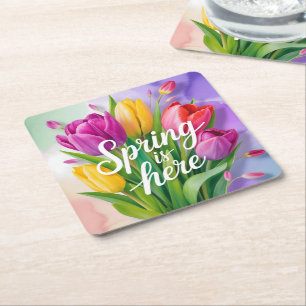 Dessous-de-verre Carré En Papier Illustration de bouquet de tulipes "Le printemps e