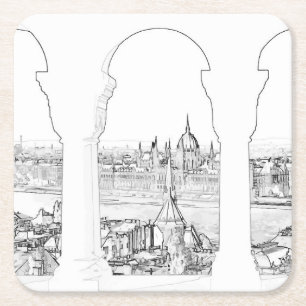 Dessous-de-verre Carré En Papier Illustration de Budapest et parlement hongrois