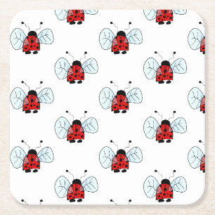Dessous-de-verre Carré En Papier Illustration de coccinelle mignonne