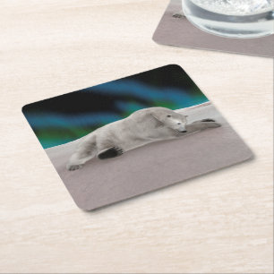 Dessous-de-verre Carré En Papier Illustration de la nature arctique de l'ours polai