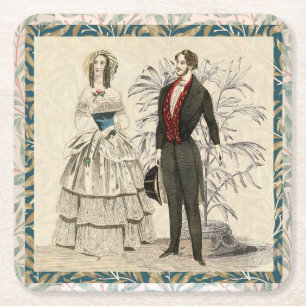 Dessous-de-verre Carré En Papier Illustration de mariage victorien vintage 1844