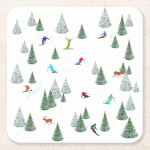 Dessous-de-verre Carré En Papier Illustration de skieurs alpinistes en descente