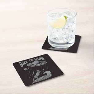 Dessous-de-verre Carré En Papier illustration de surf d'ovni alien avec retour à la