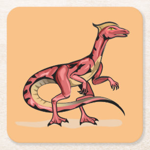 Dessous-de-verre Carré En Papier Illustration De Velociraptor.