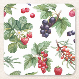 Dessous-de-verre Carré En Papier Illustration des baies d'aquarelle Motif sans join