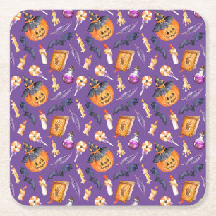 Dessous-de-verre Carré En Papier Illustration d'Halloween mignonne avec citrouille