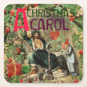 Dessous-de-verre Carré En Papier Illustration du Fantôme de Noël Présent Scrooge