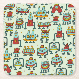 Dessous-de-verre Carré En Papier Illustration du Motif Vintage des Aliens robots