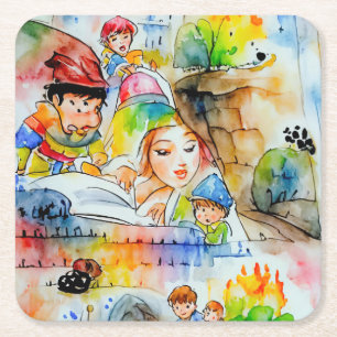 Dessous-de-verre Carré En Papier Illustration d'un conte de fées de Whimsical