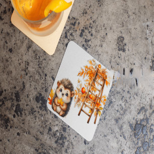 Dessous-de-verre Carré En Papier Illustration d'un hérisson mignon d'automne avec u