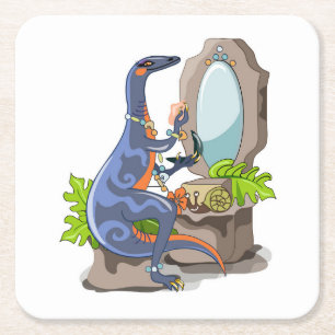 Dessous-de-verre Carré En Papier Illustration D'Un Iguanodon Mettant Sur Le Maquill