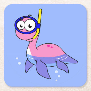 Dessous-de-verre Carré En Papier Illustration D'Un Monstre De Loch Ness De Snorkeli