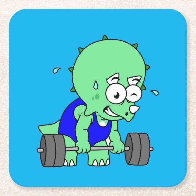 Dessous-de-verre Carré En Papier Illustration D'Un Tricératops Poids De Levage. (Devant)