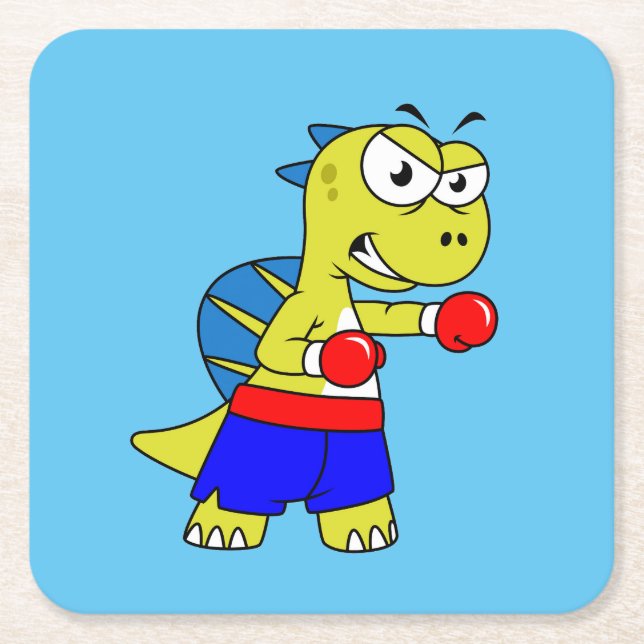 Dessous-de-verre Carré En Papier Illustration D'Une Boxe De Spinosaurus. (Devant)