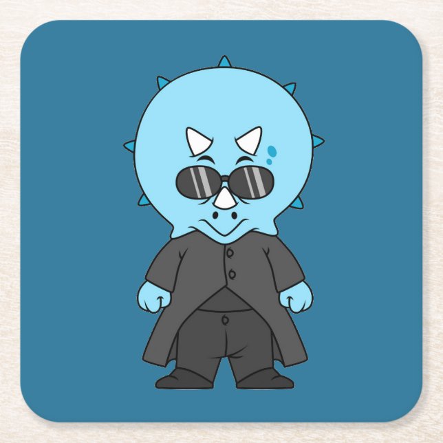 Dessous-de-verre Carré En Papier Illustration D'Une Matrice Tricératops. (Devant)