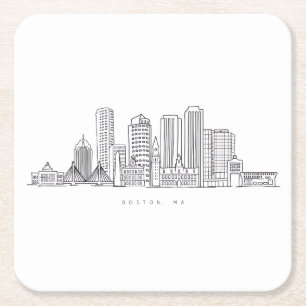 Dessous-de-verre Carré En Papier Illustration minimaliste de l'horizon de Boston