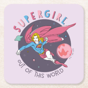 Dessous-de-verre Carré En Papier Illustration Supergirl volant vers le haut