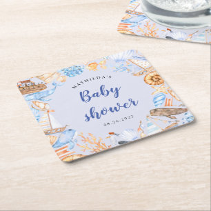 Dessous-de-verre Carré En Papier illustrations de plage nautique baby shower carré