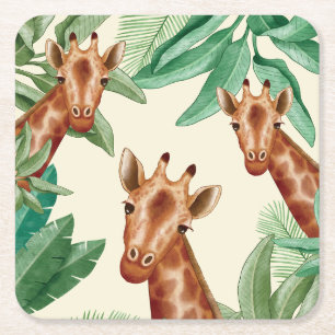Dessous-de-verre Carré En Papier Illustrations vintages De Giraffe