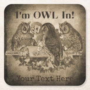 Dessous-de-verre Carré En Papier "I'm Owl In" (All In) Funny Poker Night