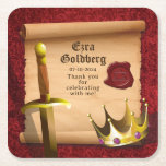 Dessous-de-verre Carré En Papier Imaginaire Couronne Épée Chevalier Médiéval Bar Mi<br><div class="desc">Imaginaire épée et couronne Juive Bar Mitzvah dessous de verre personnalisés en papier. Ce dessous de verre en papier de l'imaginaire médiéval et de la sorcellerie Bar Mitzvah présente un arrière - plan de velours rouge, un parchemin simulé, une couronne de roi ou de prince, une épée, et un sceau...</div>