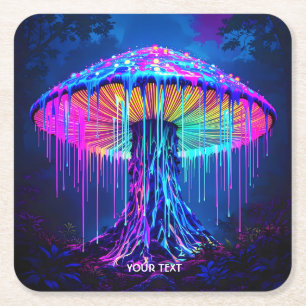 Dessous-de-verre Carré En Papier Imaginaire Cute Champignons Forêt Surréelle