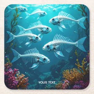 Dessous-de-verre Carré En Papier Imaginaire Cute Skeleton Fish School