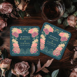 Dessous-de-verre Carré En Papier Imaginaire Enchantée jardin floral mariage<br><div class="desc">Elégante,  fantaisiste,  Imaginaire Enchantée Jardin Floral design parfait pour une fête enchantée sur le thème de la forêt. Ce design présente des éléments floraux dans un cadre de feuilles verts et des accents dorés. Correspondance d'articles dans notre boutique pour un thème de fête complet.</div>