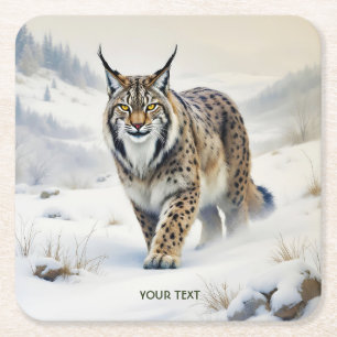 Dessous-de-verre Carré En Papier Imaginaire Lynx doux neige hivernale