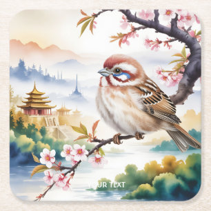 Dessous-de-verre Carré En Papier Imaginaire mignon Fleur d'oiseau chinois