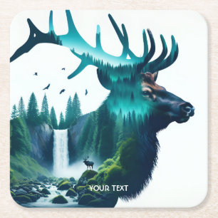 Dessous-de-verre Carré En Papier Imaginaire Mignonne Big Elk Paysage
