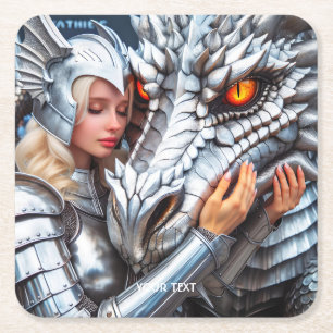Dessous-de-verre Carré En Papier Imaginaire mignonne femme guerrière dragon