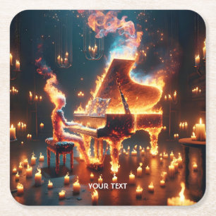 Dessous-de-verre Carré En Papier Imaginaire mignonne Feu Piano Girl