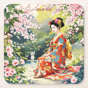 Dessous-de-verre Carré En Papier Imaginaire mignonne fille Kimono Sakura