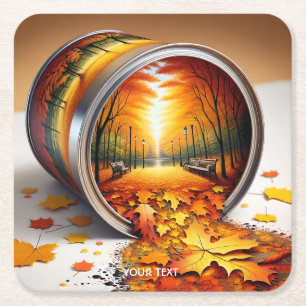 Dessous-de-verre Carré En Papier Imaginaire Mignonne Forêt Tin d'automne