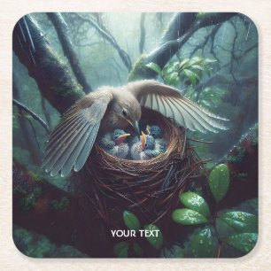 Dessous-de-verre Carré En Papier Imaginaire Mignonne Pluie de nid d'oiseaux