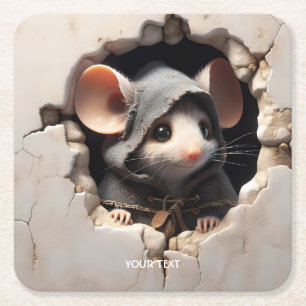 Dessous-de-verre Carré En Papier Imaginaire mignonne souris murale fissurée