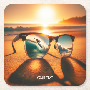 Dessous-de-verre Carré En Papier Imaginaire Mignonnes Lunettes Plage de coucher de
