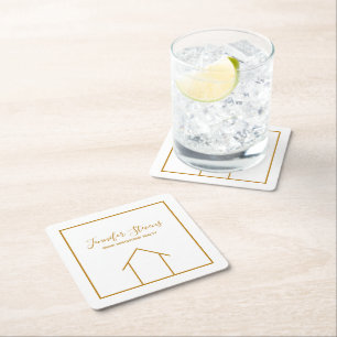 Dessous-de-verre Carré En Papier Immobilier Open House Personnalisé Chic Or Blanc