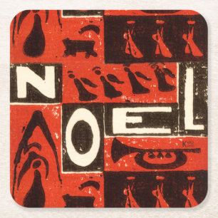 Dessous-de-verre Carré En Papier Impression bloc rouge Noel