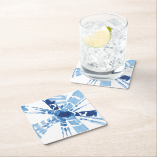 Dessous-de-verre Carré En Papier Impression d'aquarelle en bleu d'Indigo Shibori