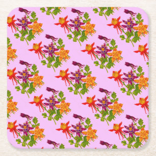Dessous-de-verre Carré En Papier impression de fleurs de columbine